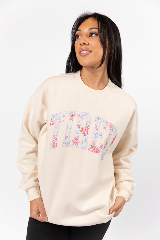 Tired Cream Oversized Graphic Sweatshirt DOORBUSTER