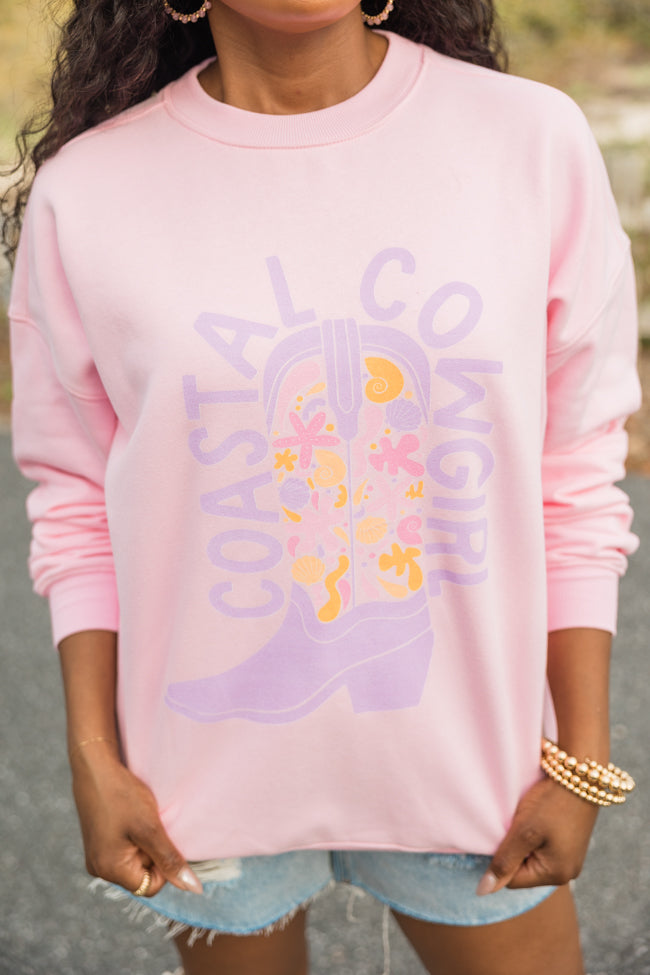 Coastal Cowgirl Floral Boot Light Pink Oversized Graphic Sweatshirt