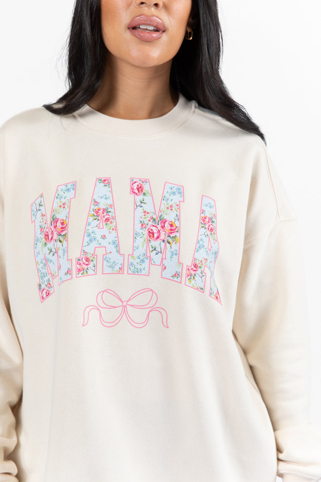 Mama Floral Bow Cream Oversized Graphic Sweatshirt DOORBUSTER