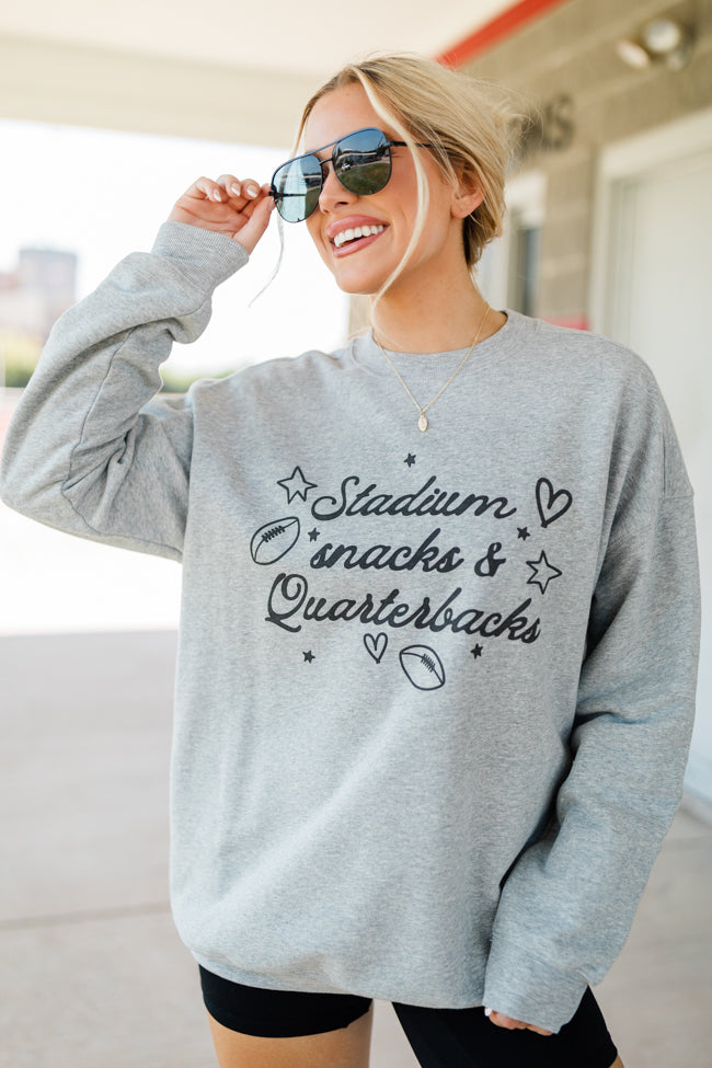 Stadium Snacks And Quarterbacks Light Grey Oversized Graphic Sweatshirt