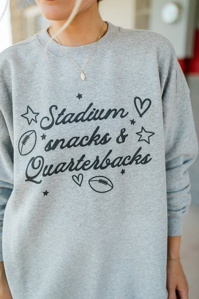 Stadium Snacks And Quarterbacks Light Grey Oversized Graphic Sweatshirt