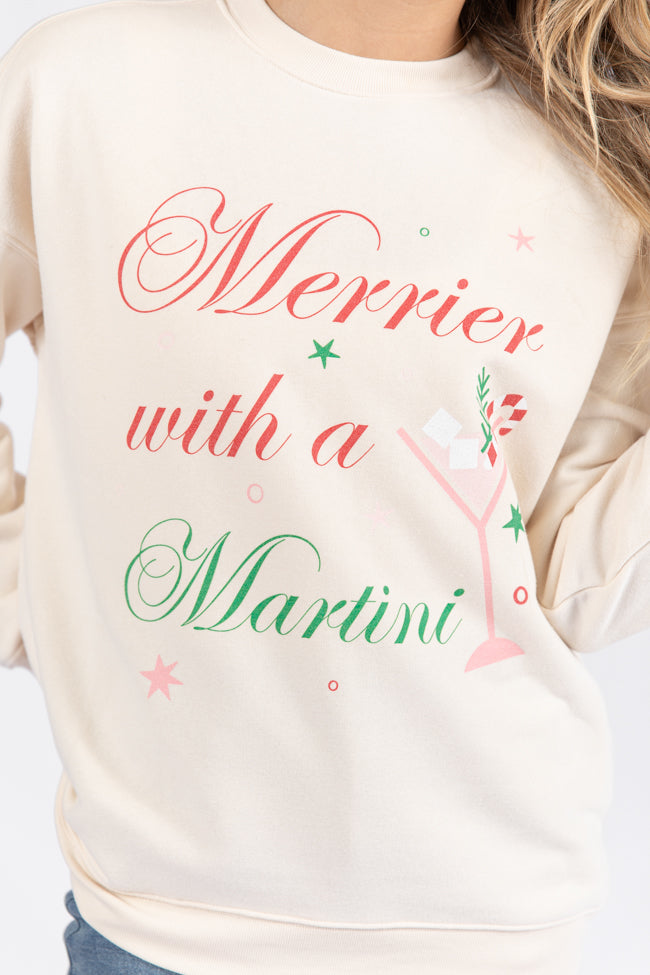 Merrier With A Martini Cream Oversized Graphic Sweatshirt DOORBUSTER