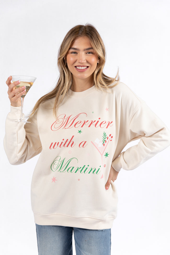 Merrier With A Martini Cream Oversized Graphic Sweatshirt DOORBUSTER