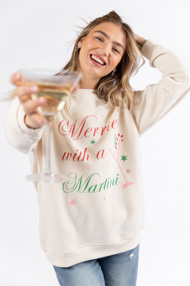 Merrier With A Martini Cream Oversized Graphic Sweatshirt DOORBUSTER