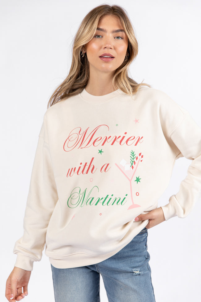 Merrier With A Martini Cream Oversized Graphic Sweatshirt DOORBUSTER