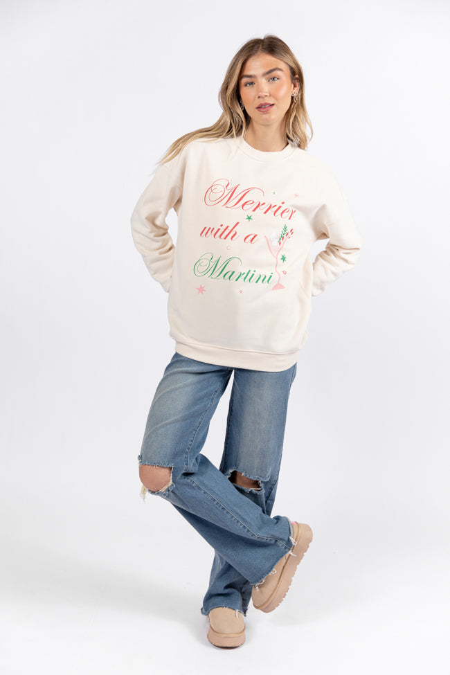 Merrier With A Martini Cream Oversized Graphic Sweatshirt DOORBUSTER