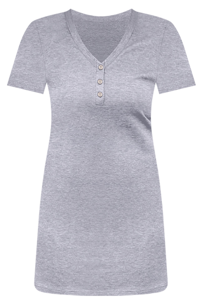 Adorably Yours Grey Button Up T-Shirt Dress FINAL SALE