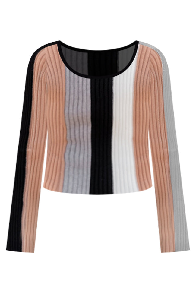 All Or Nothing Black Multi Striped Fitted Square Neck Sweater FINAL SALE