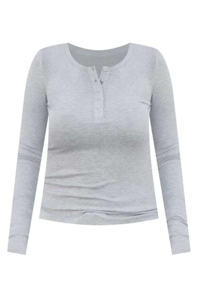All The Better Grey Ribbed Knit Henley Long Sleeve Tee