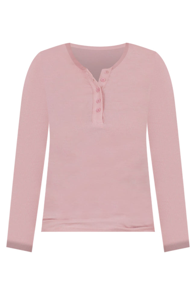 All The Better Pink Ribbed Knit Henley Tee