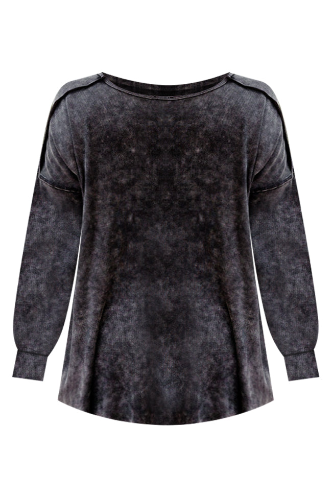 At The Top Black Acid Wash Oversized Pullover