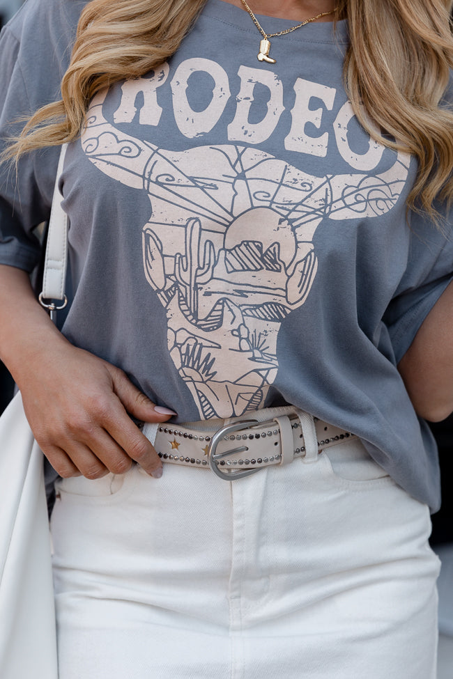 Long Horn Rodeo Grey Oversized Graphic Tee