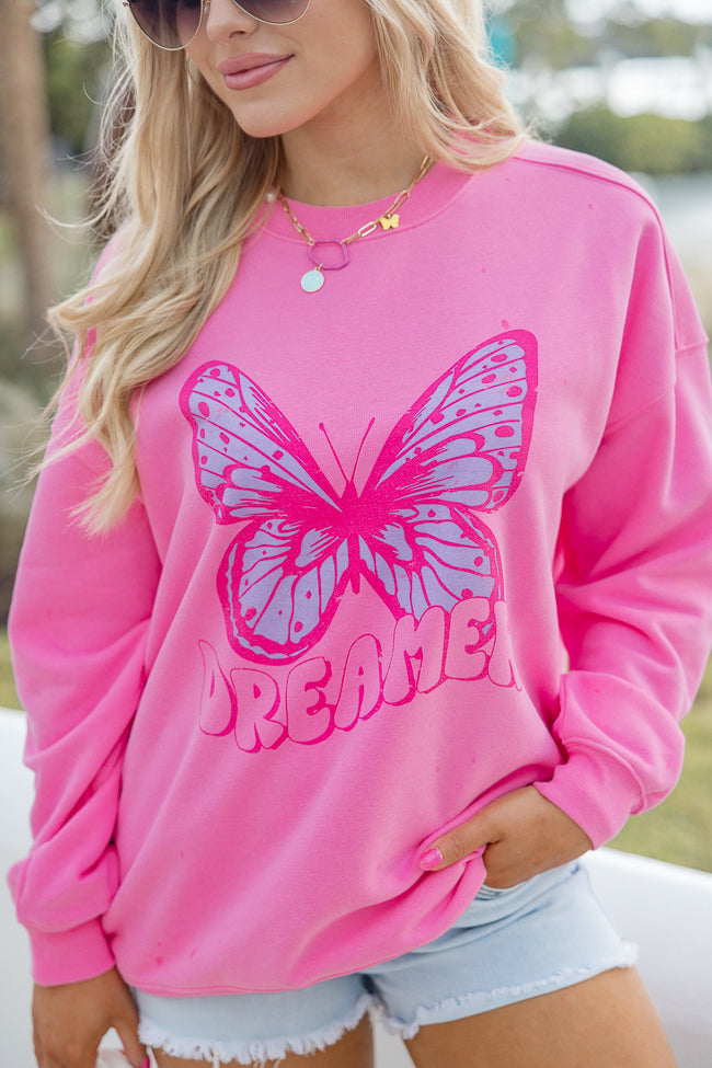 Butterfly Dreamer Pink Oversized Graphic Sweatshirt