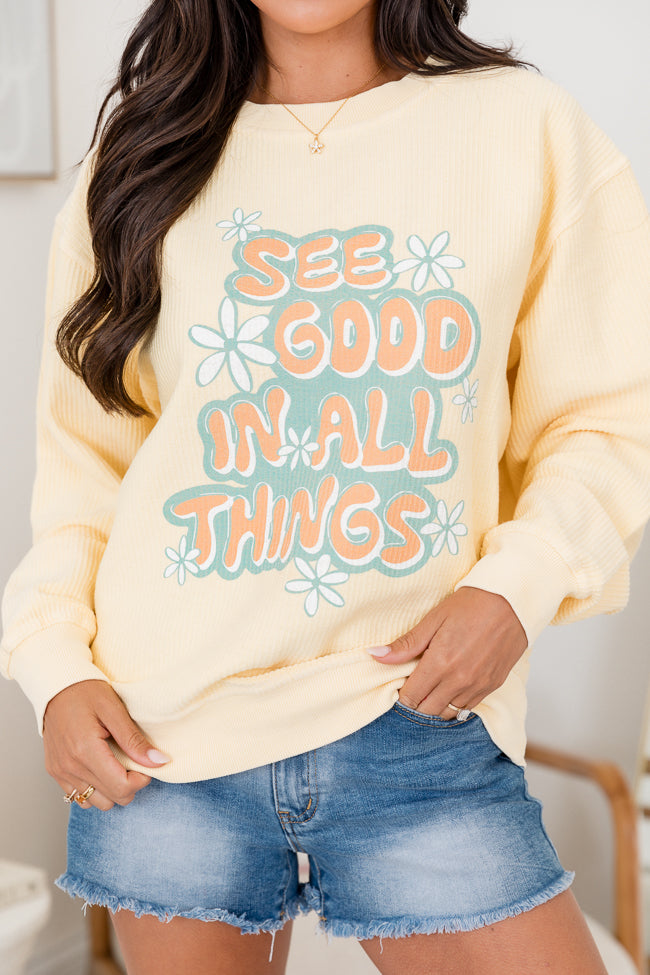 See the Good Pale Yellow Corded Graphic Sweatshirt FINAL SALE
