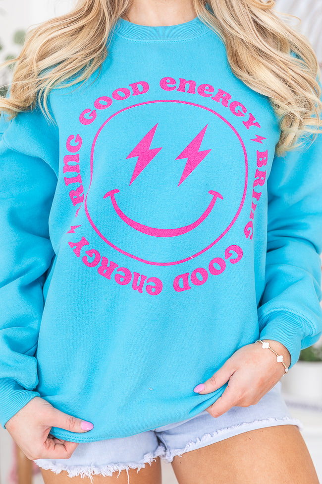 Bring Good Energy Aqua Oversized Graphic Sweatshirt