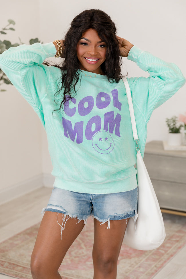 Cool Mom Smiley Mint Corded Graphic Sweatshirt