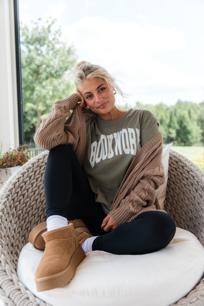 Bookworm Olive Oversized Graphic Tee