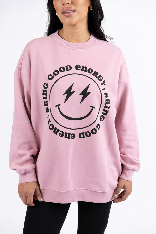 Bring Good Energy Mauve Oversized Graphic Sweatshirt DOORBUSTER