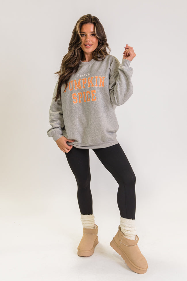 I Hate Pumpkin Spice Heather Grey Graphic Sweatshirt Kalee Rogers x Pink Lily