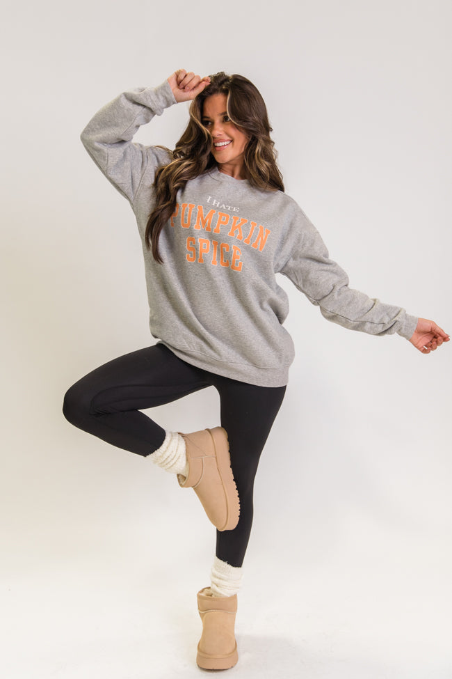 I Hate Pumpkin Spice Heather Grey Graphic Sweatshirt Kalee Rogers x Pink Lily