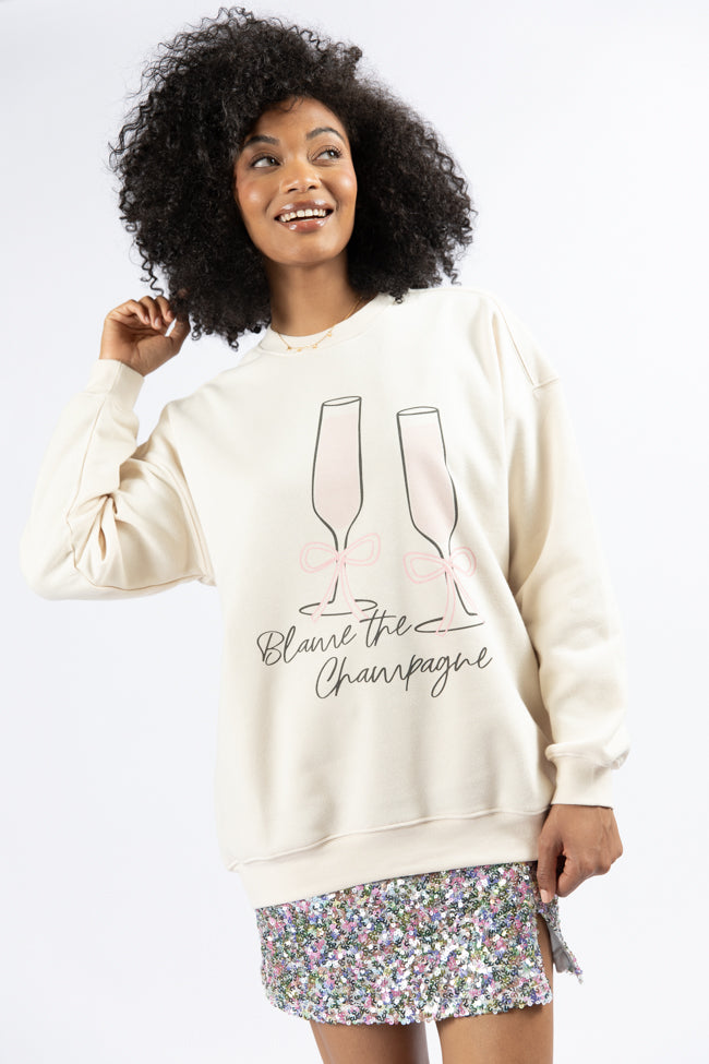 Blame The Champagne Cream Oversized Graphic Sweatshirt