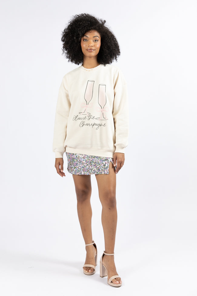 Blame The Champagne Cream Oversized Graphic Sweatshirt