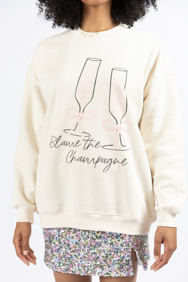 Blame The Champagne Cream Oversized Graphic Sweatshirt