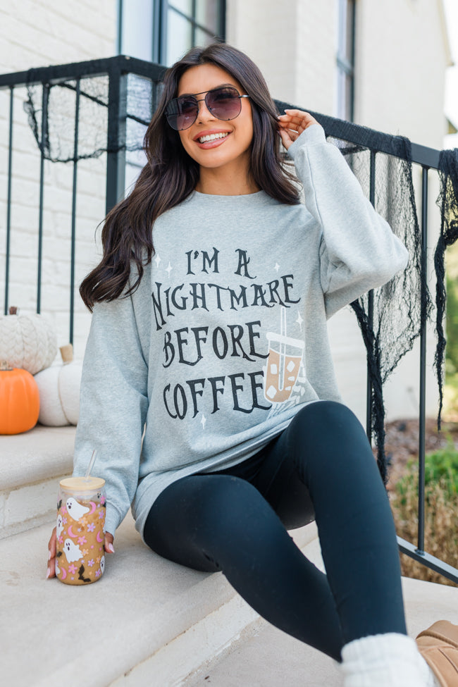 I'm A Nightmare Before Coffee Light Grey Oversized Graphic Sweatshirt