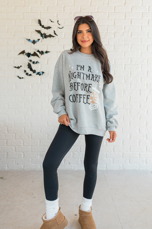 I'm A Nightmare Before Coffee Light Grey Oversized Graphic Sweatshirt