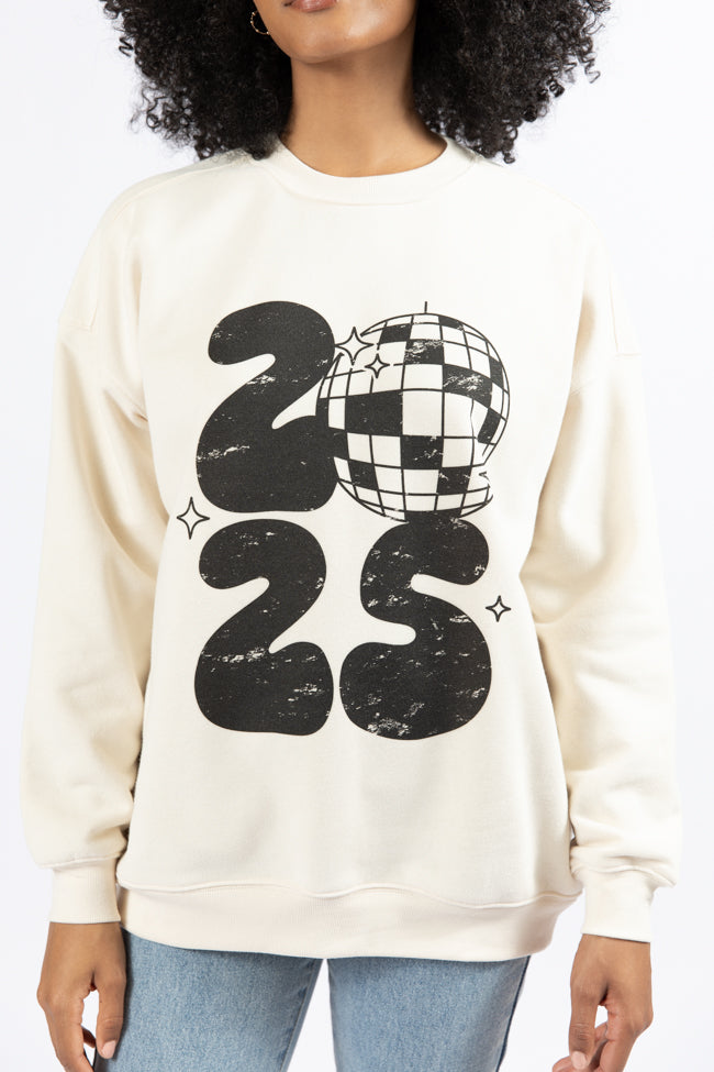 Cheers To 2025 Cream Oversized Graphic Sweatshirt