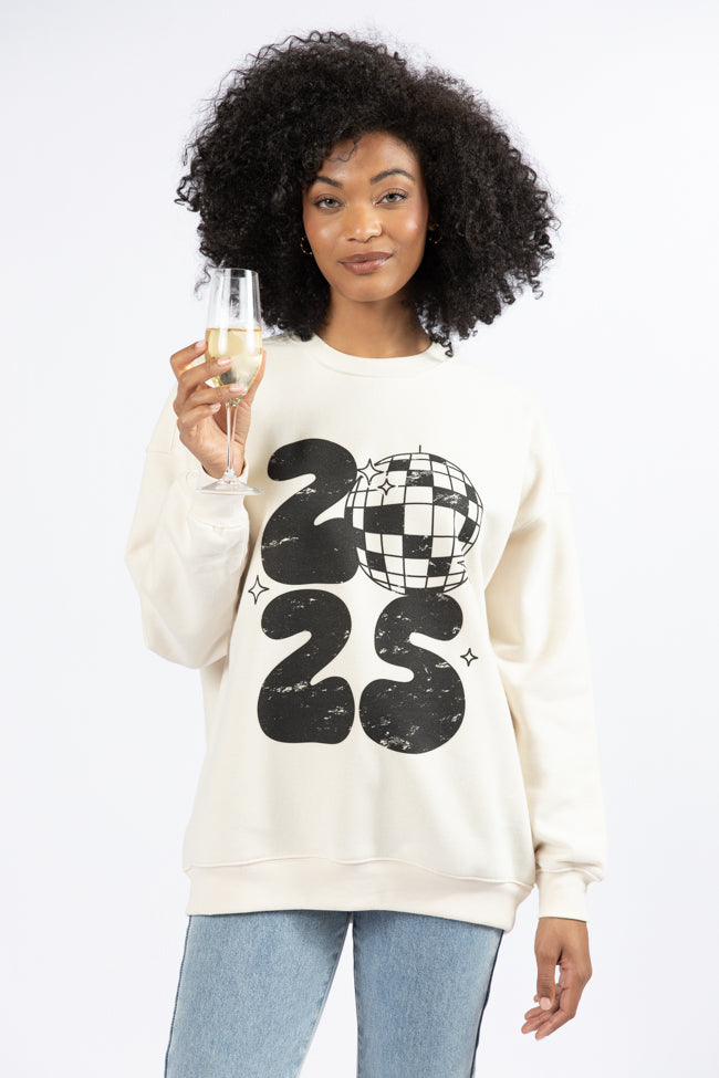 Cheers To 2025 Cream Oversized Graphic Sweatshirt