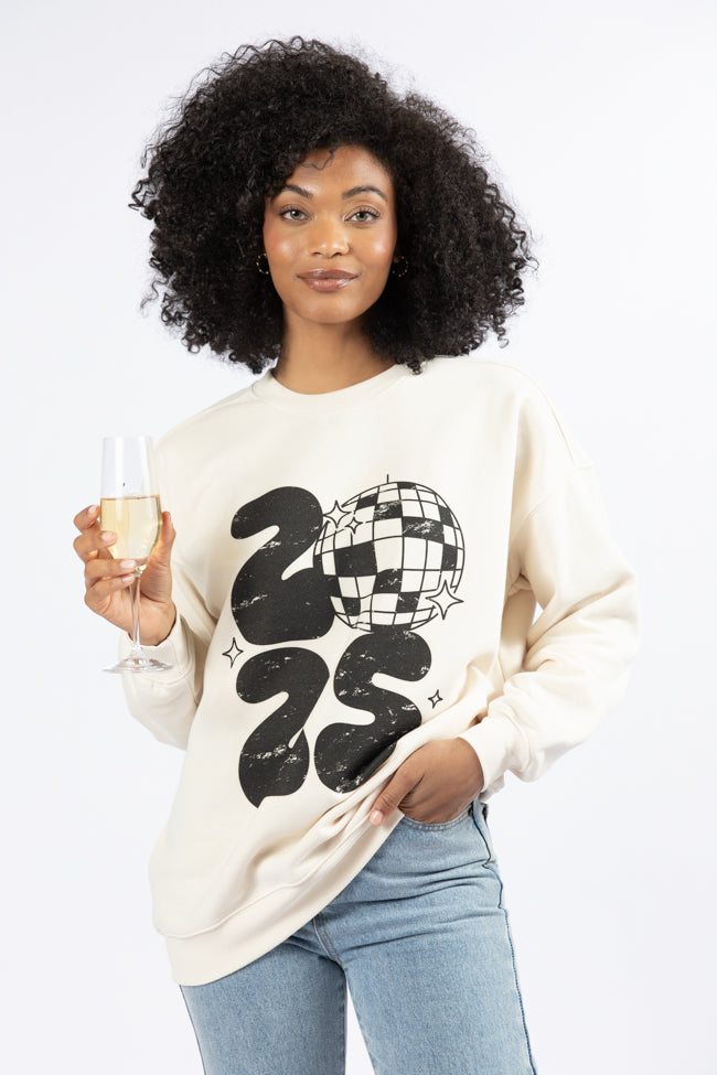 Cheers To 2025 Cream Oversized Graphic Sweatshirt