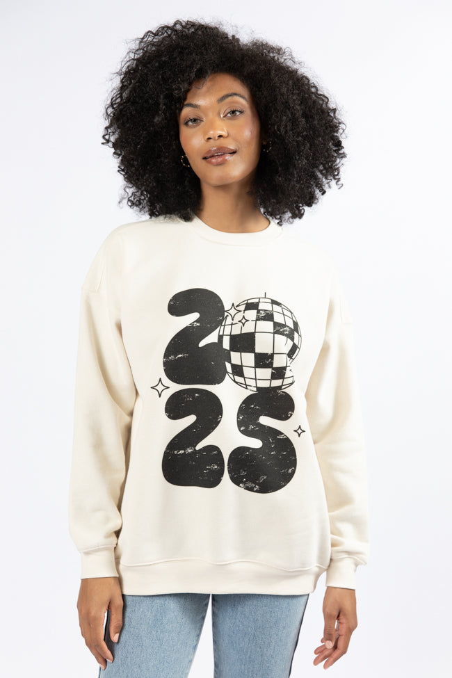 Cheers To 2025 Cream Oversized Graphic Sweatshirt