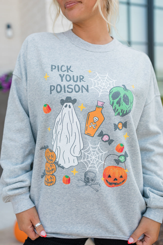 Pick Your Poison Light Grey Oversized Graphic Sweatshirt