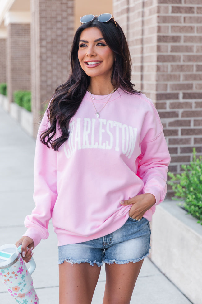 Charleston Block Light Pink Oversized Graphic Sweatshirt