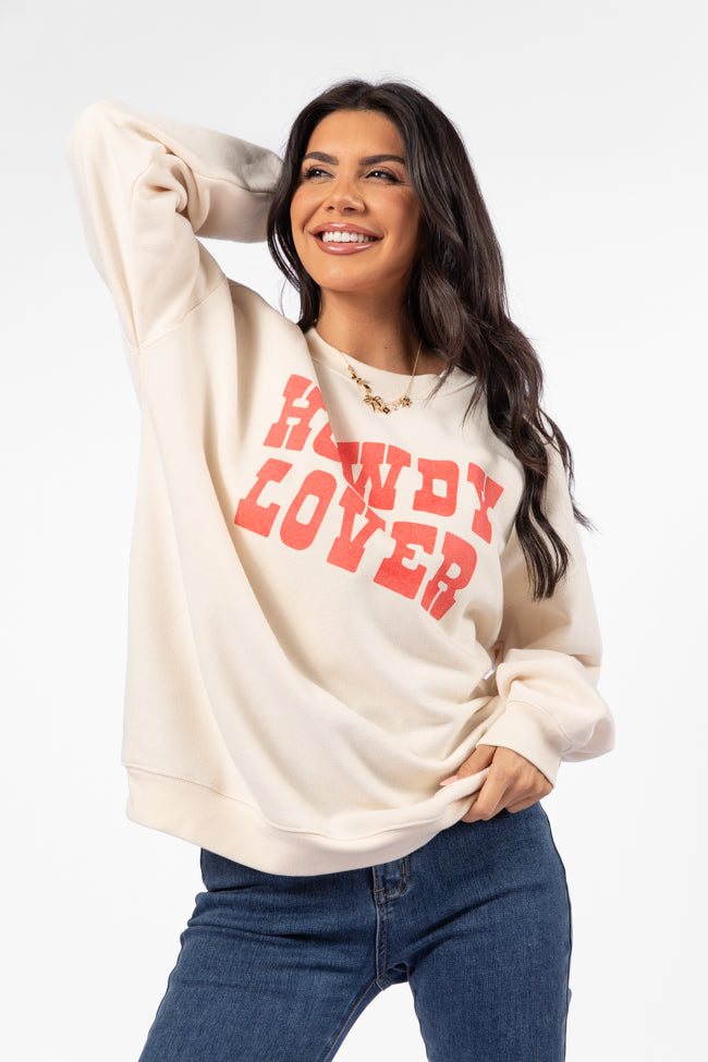 Howdy Lover Cream Oversized Graphic Sweatshirt