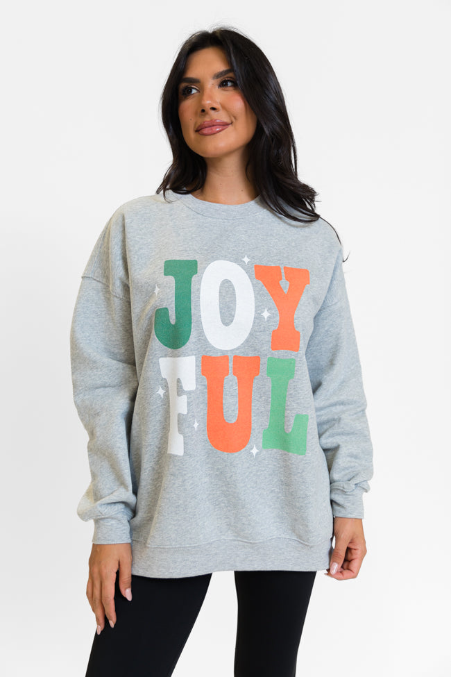 Joyful Light Grey Oversized Graphic Sweatshirt