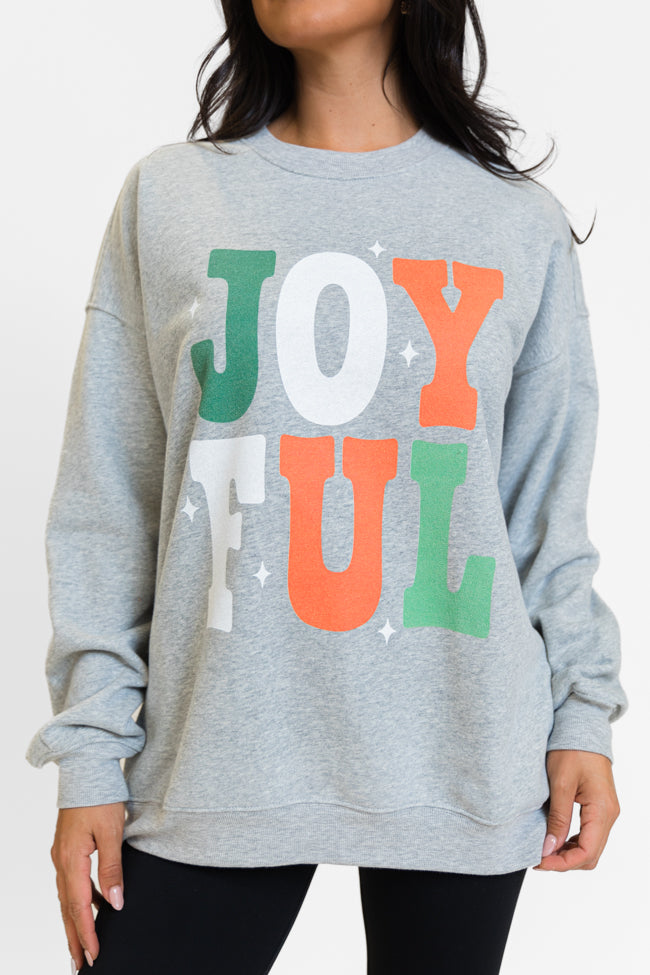 Joyful Light Grey Oversized Graphic Sweatshirt