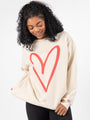 Red Heart Sketch Cream Oversized Graphic Sweatshirt