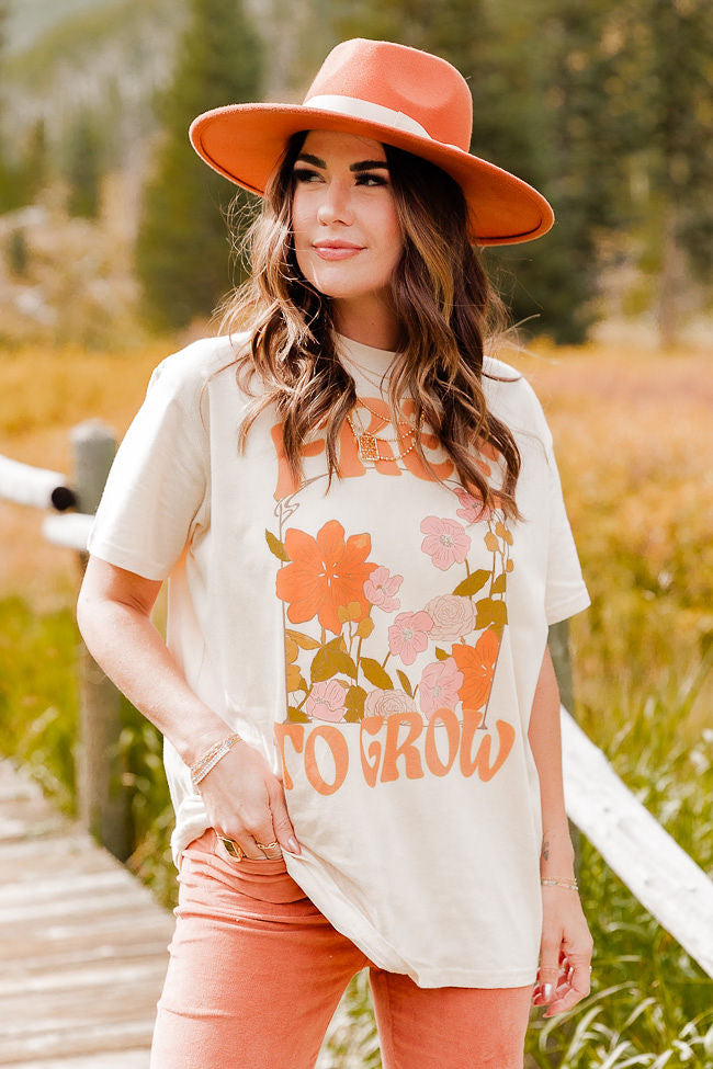 Free To Grow Ivory Oversized Graphic Tee Amber Massey x Pink Lily
