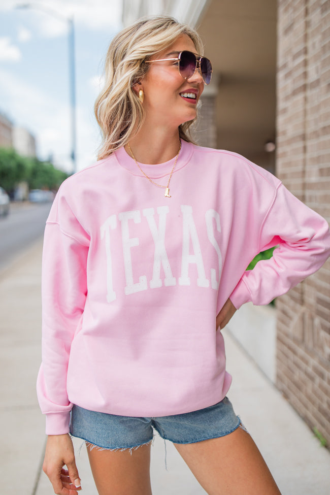 Texas Block Light Pink Oversized Graphic Sweatshirt