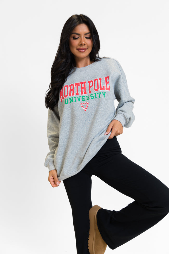 North Pole University Light Grey Oversized Graphic Sweatshirt