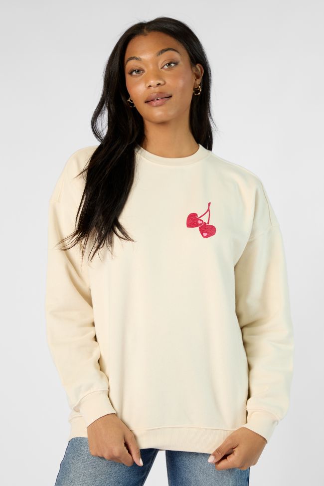 I Love You Cherry Much Cream Oversized Graphic Sweatshirt Kalee Rogers X Pink Lily