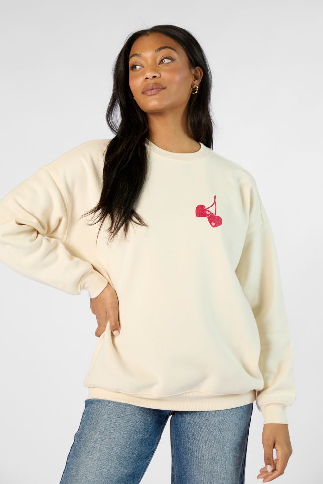 I Love You Cherry Much Cream Oversized Graphic Sweatshirt Kalee Rogers X Pink Lily