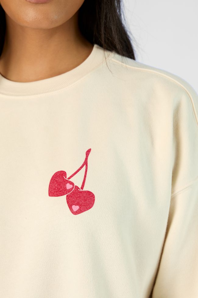 I Love You Cherry Much Cream Oversized Graphic Sweatshirt Kalee Rogers X Pink Lily