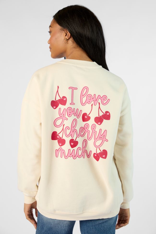 I Love You Cherry Much Cream Oversized Graphic Sweatshirt Kalee Rogers X Pink Lily