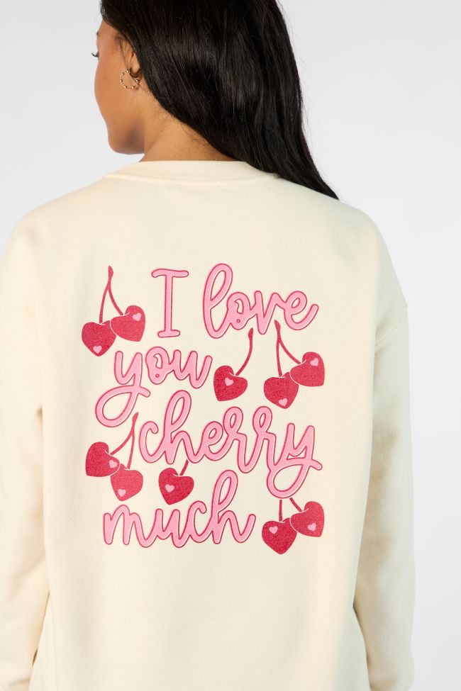 I Love You Cherry Much Cream Oversized Graphic Sweatshirt Kalee Rogers X Pink Lily