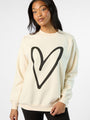 Black Heart Sketch Cream Oversized Graphic Sweatshirt