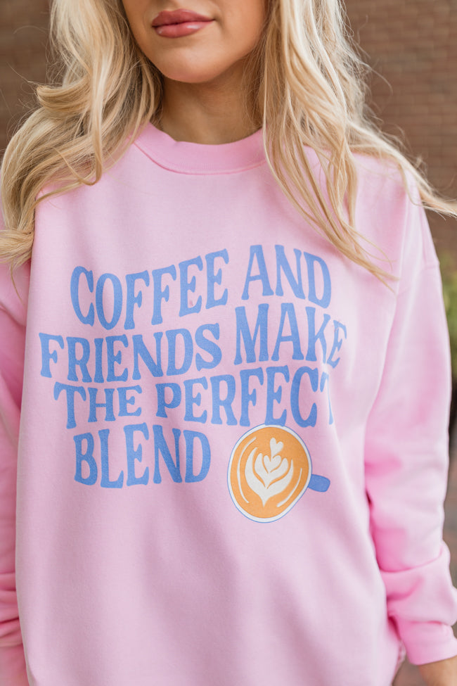 Coffee And Friends Light Pink Oversized Graphic Sweatshirt