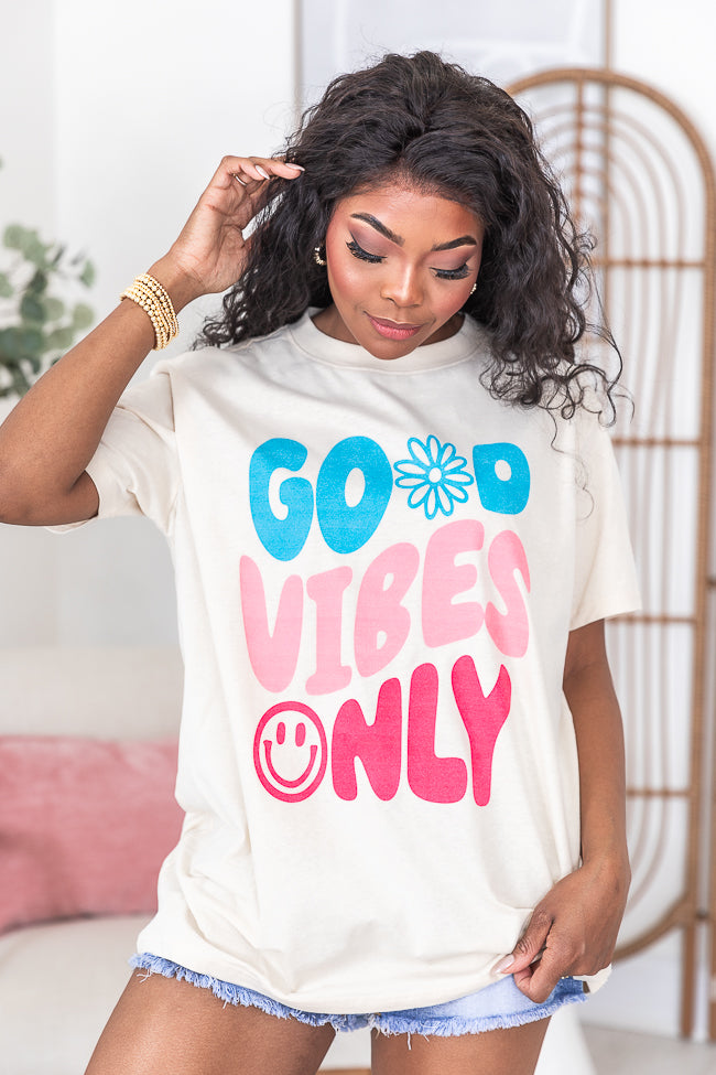 Good Vibes Only Ivory Oversized Graphic Tee